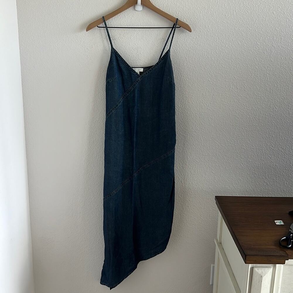 Top Shop Chambray Asymmetrical Hemline Slide Midi US 4